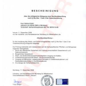 Bescheinigung über die Befähigung gemäß § 34i des Gewerberegulierungsgesetzes (GewO)