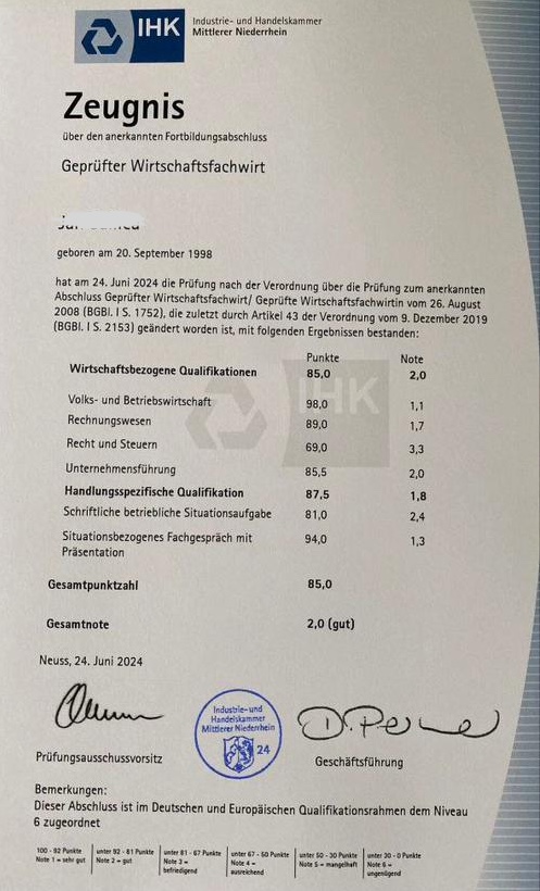 Zeugnis/Notenübersicht online kaufen